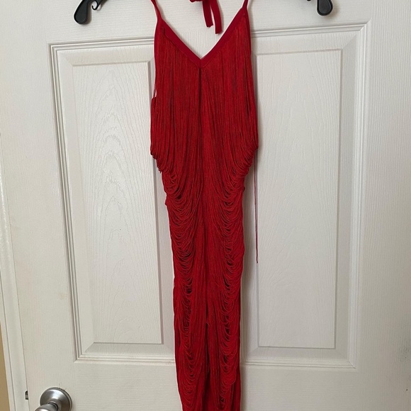 SHORT RED FRINGE DRESS - Picture 2 of 3